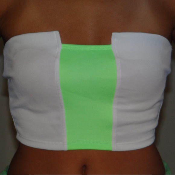 NEW White and Neon Green Tube Top