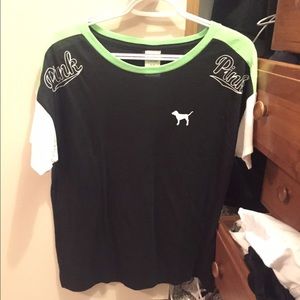 PINK athletic tee (green black white)