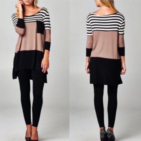 Tops - 🆕CHARLESTON striped tunic top - TAUPE