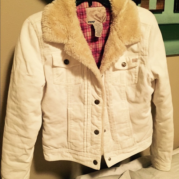 Roxy fur pink plaid jacket/coat