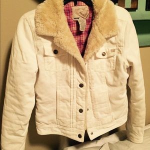 Roxy fur pink plaid jacket/coat