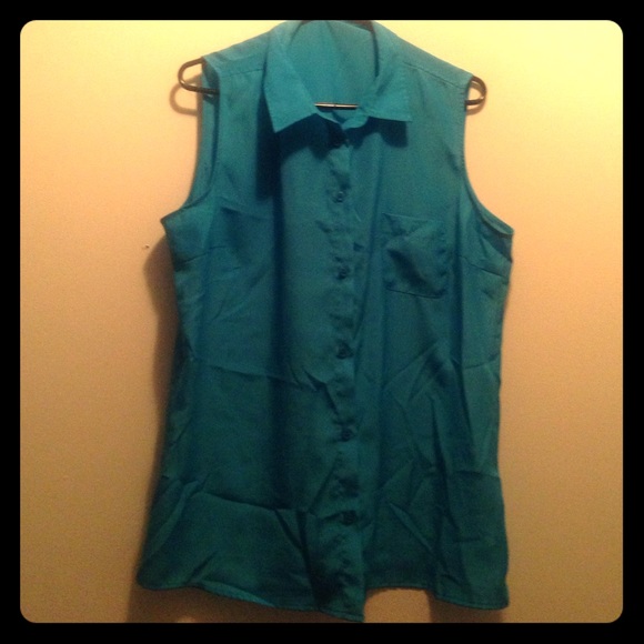 Teal blue collard knit top
