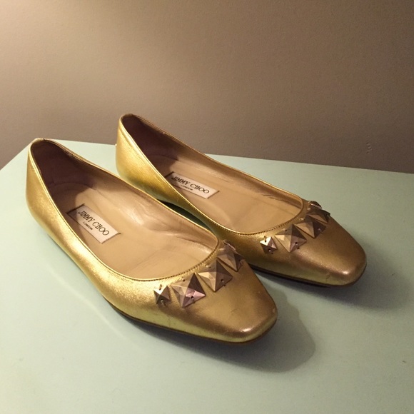 Used Jimmy Choo Gold Flats