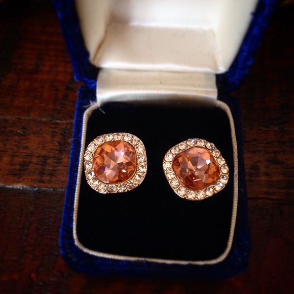 Peach Crystal Halo Studs