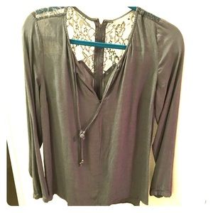 Dark gray blouse, lace long sleeve
