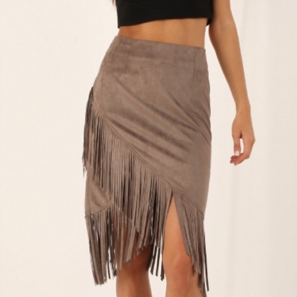 Dresses & Skirts - Faux Suede Fringe Skirt