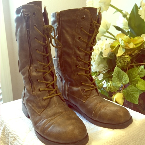 Brown combat boots