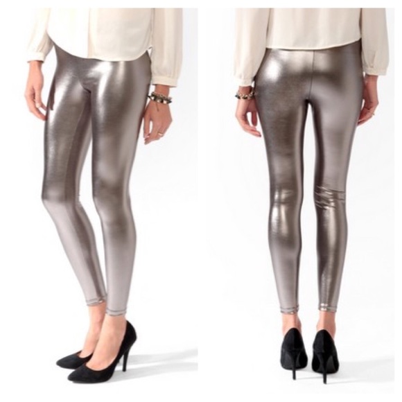 Forever 21 Pants - new | Forever 21 Gunmetal Coated Leggings S
