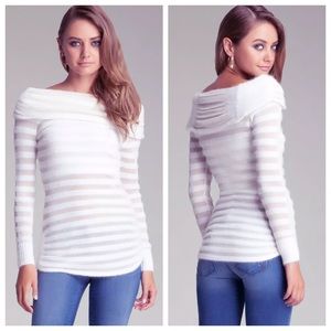NWT XXS bebe cream off shoulder stripe sweater top