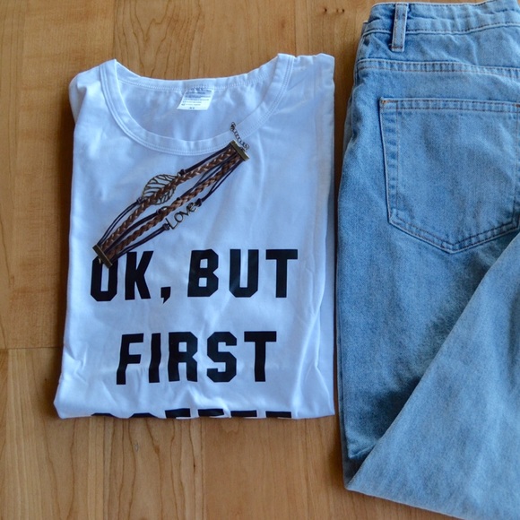 ☕️ Premium Quality OK BUT FIRST COFFEE Cotton Tee - Picture 3 of 3