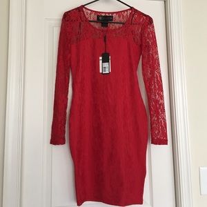 KK red long sleeve lace dress