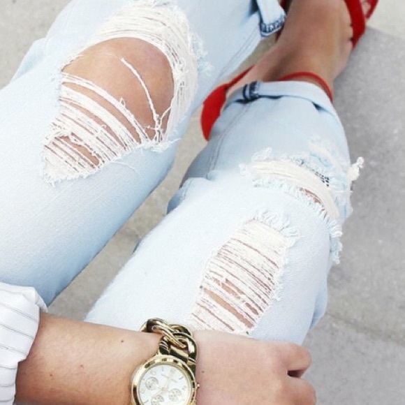 {Express} Light Mid Rise Distressed Jean Legging - Picture 4 of 4