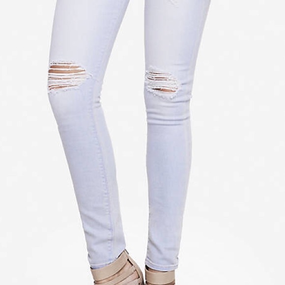 {Express} Light Mid Rise Distressed Jean Legging - Picture 2 of 4