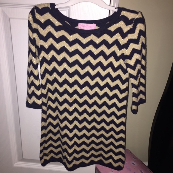 Kids Lilly Pulizter Sweater Dress Navy/Gold (4-5)