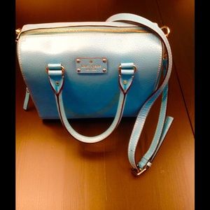 Kate Spade satchel turquoise with gold polka dots