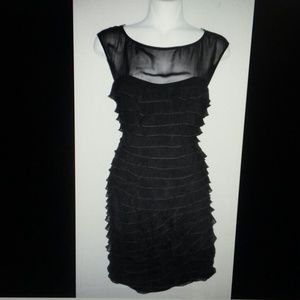Express size 4 black tiered sheer peek mini dress