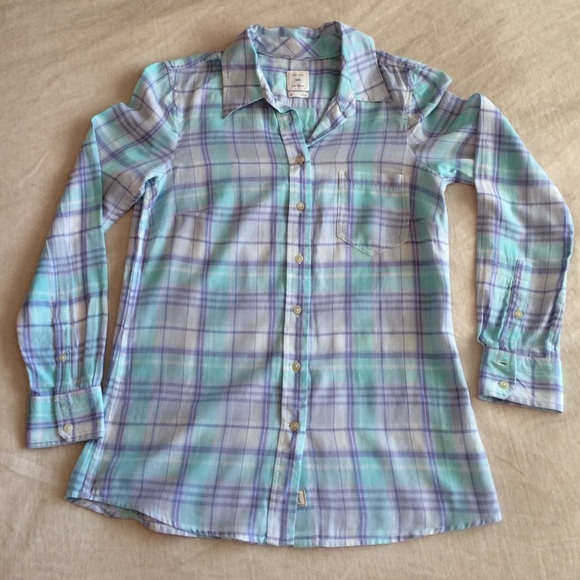 Never worn, turquoise and purple plaid