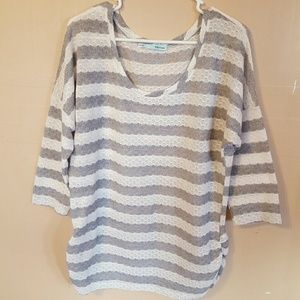 Striped 3/4 sleeve see through  top