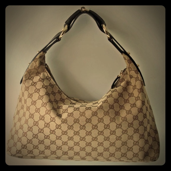 Gucci Monogram GG Medium Horsebit Chain Hobo Purse