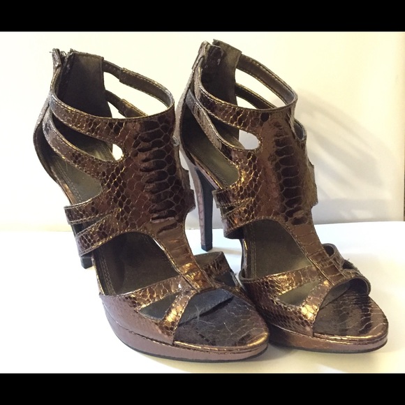 Shoe Dazzle Bronze Faux Python Heels