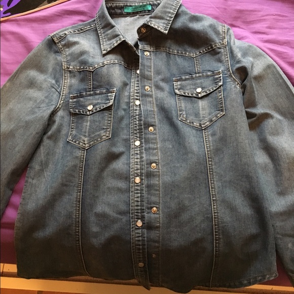 Turquoise Haven plain long sleeve denim shirt