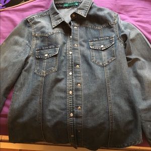 Turquoise Haven plain long sleeve denim shirt