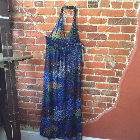 Christina Love Sz M halter Maxi dress multicolor