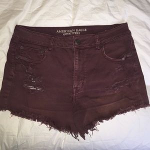 American Eagle maroon high wasted shorts