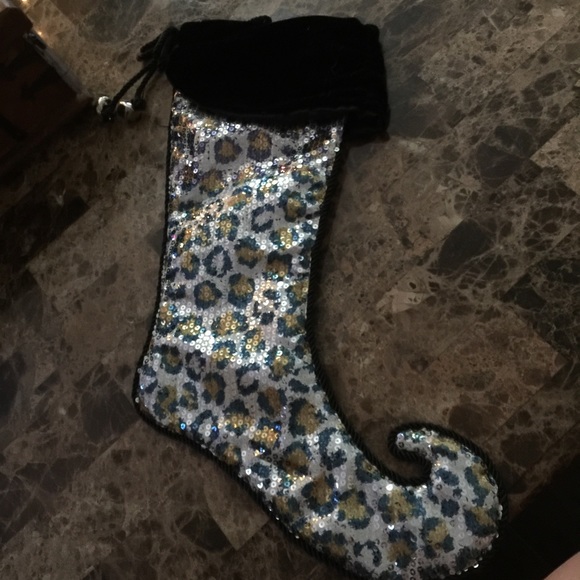 Leopard sequined Christmas stocking