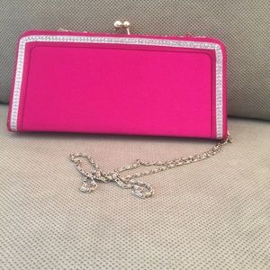 Pink satin evening bag with crystals