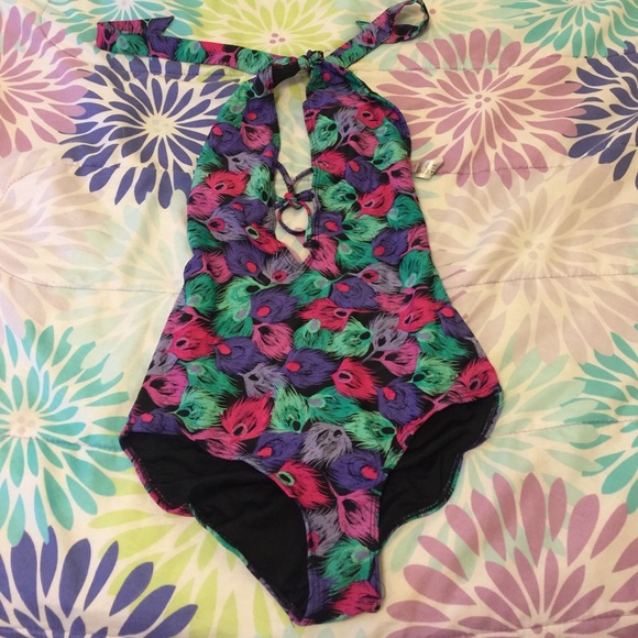 Colorful peacock feather swimsuit