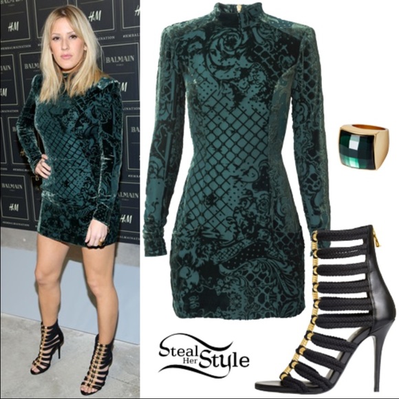 Balmain H&M crush emerald dress NWT