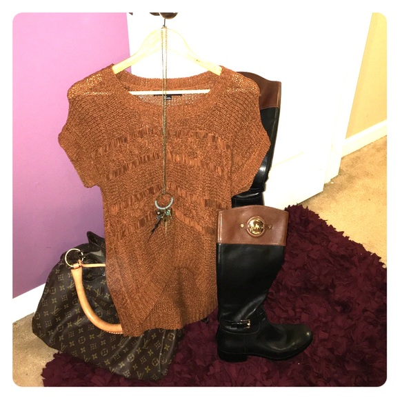 Rust brown, high-low, crochet sweater