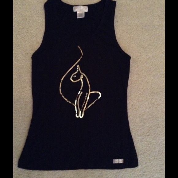 Tank top with gold sequin cat