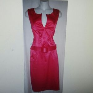 Ellen Tracy size 8 hot pink belted pencil dress
