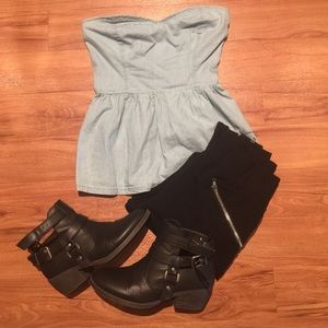 Strapless Jean Peplum Top