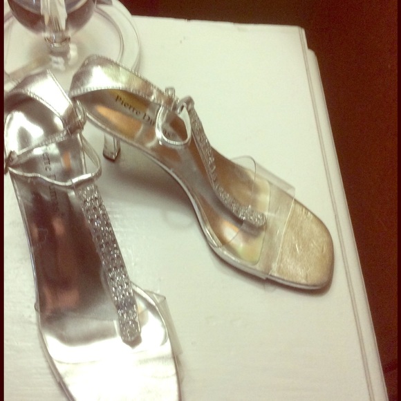 Pierre Dumas Shoes - Silver embellished sandals acrylic heels