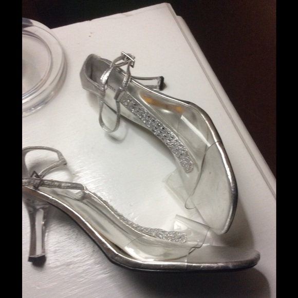 Silver embellished sandals acrylic heels - Picture 2 of 4