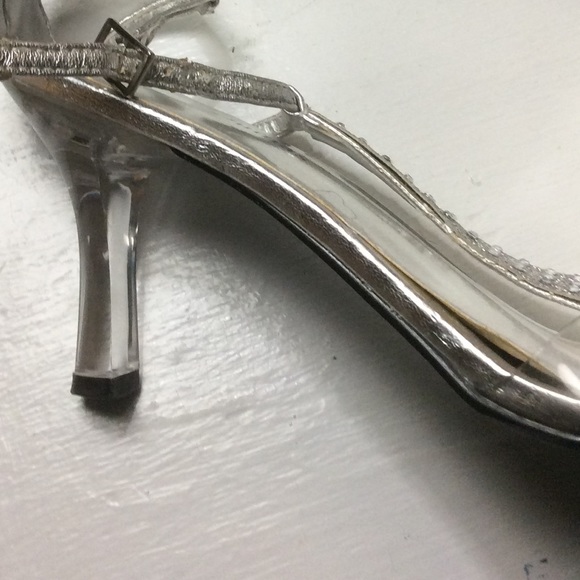 Silver embellished sandals acrylic heels - Picture 3 of 4