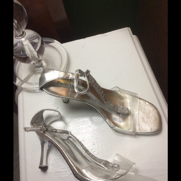 Silver embellished sandals acrylic heels - Picture 4 of 4