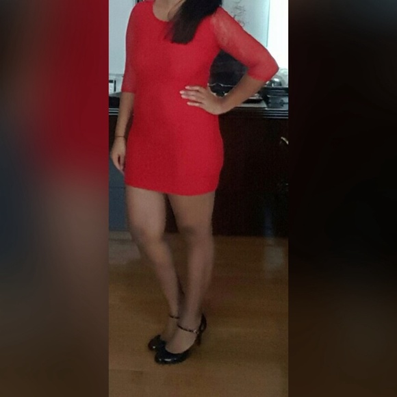 Red Mini Lace Dress - Picture 3 of 4
