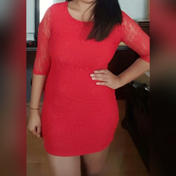 Red Mini Lace Dress - Picture 4 of 4