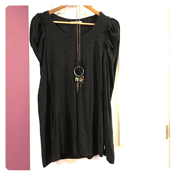 Grey poof shoulder long sleeve top