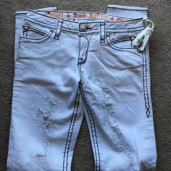 Rock Revival white skinny jeans with black stitch - Picture 3 of 4