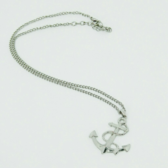Silver Tone Anchor Necklace