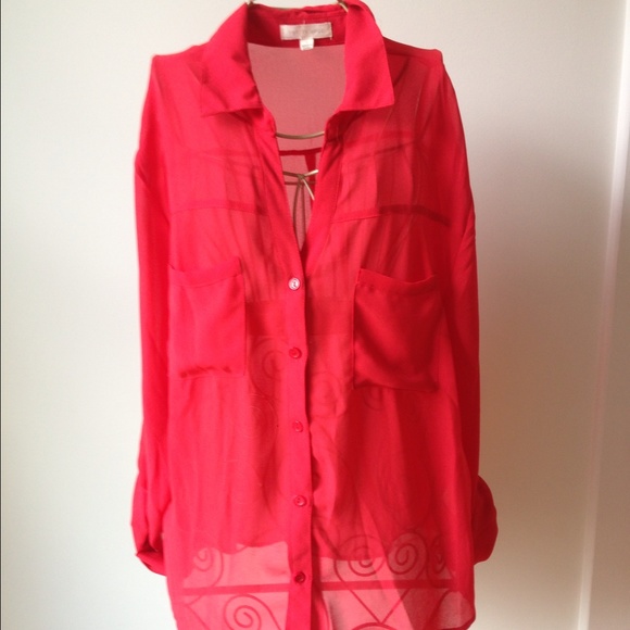 Pretty Good Tops - Pretty Good Red Sheer Blouse