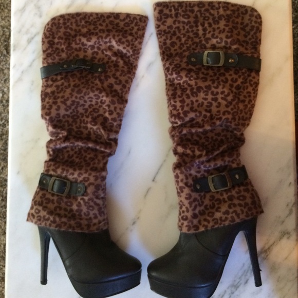 Knee high leopard heels