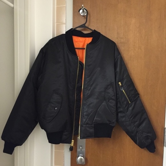 Black and Orange Reversible Bomber Jacket.