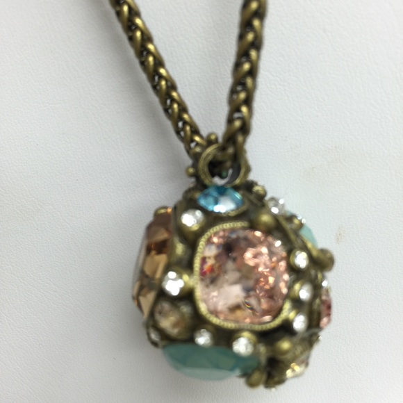 Ant. Gold Jeweled Crystal Ball Necklace,NWT-Boutique