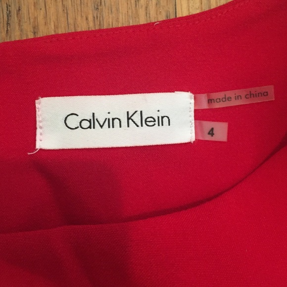 Calvin Klein Red Flutter Sleeve Belted Dress - Picture 3 of 4